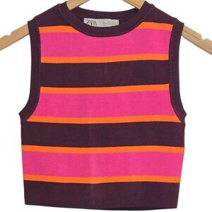 ZARA Striped Knit Sleeveless Crop Top Pink, Orange & Purple Size Large